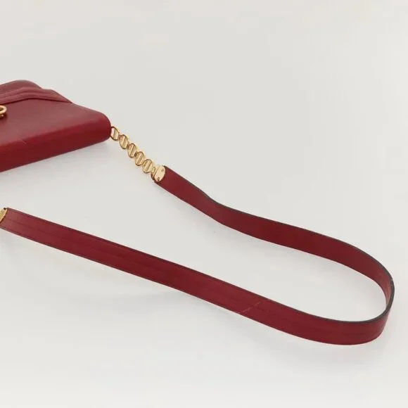 Christian Dior Shoulder Bag Leather Gold Red Auth